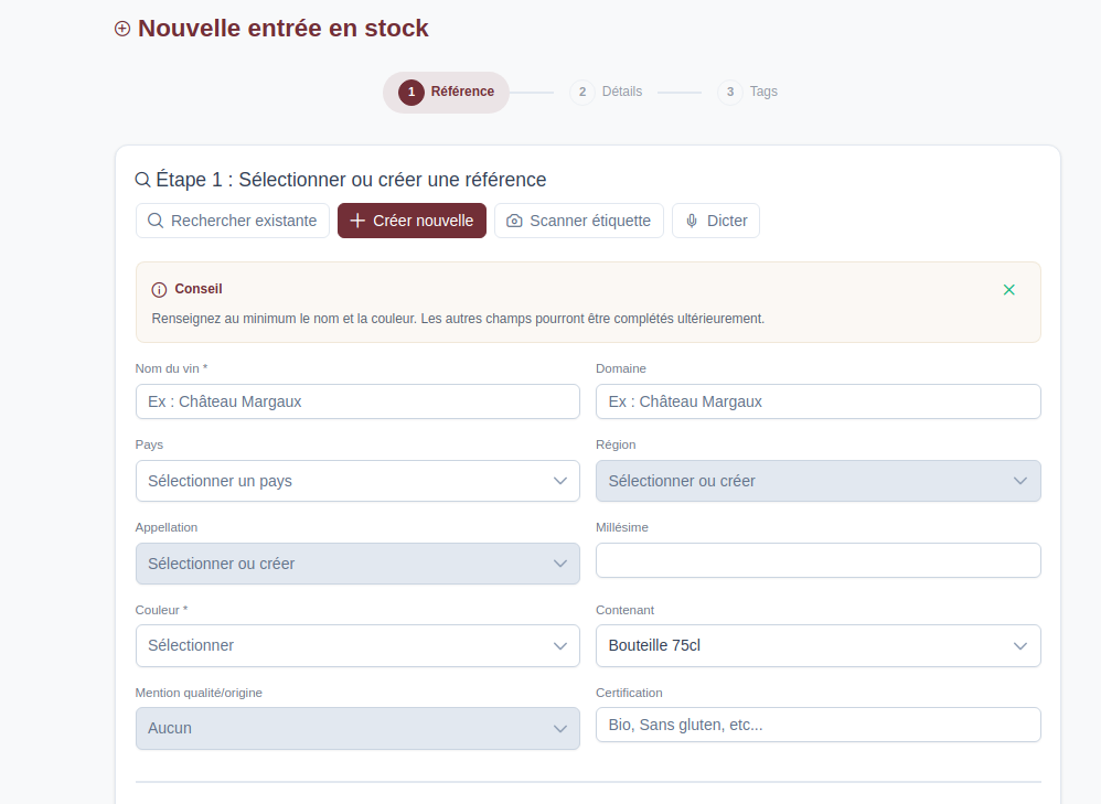 Entrée en stock