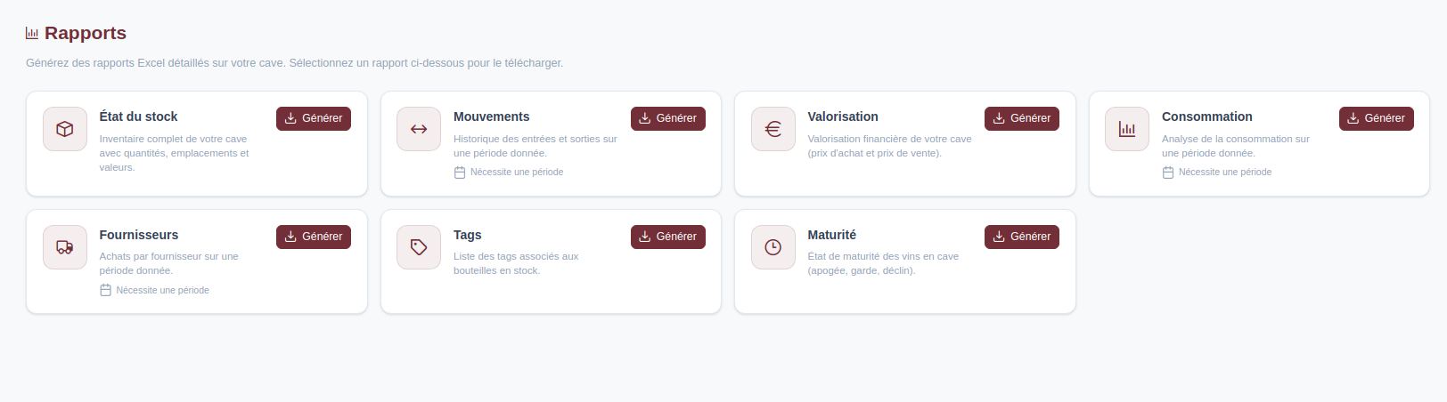 Rapports et exports Excel